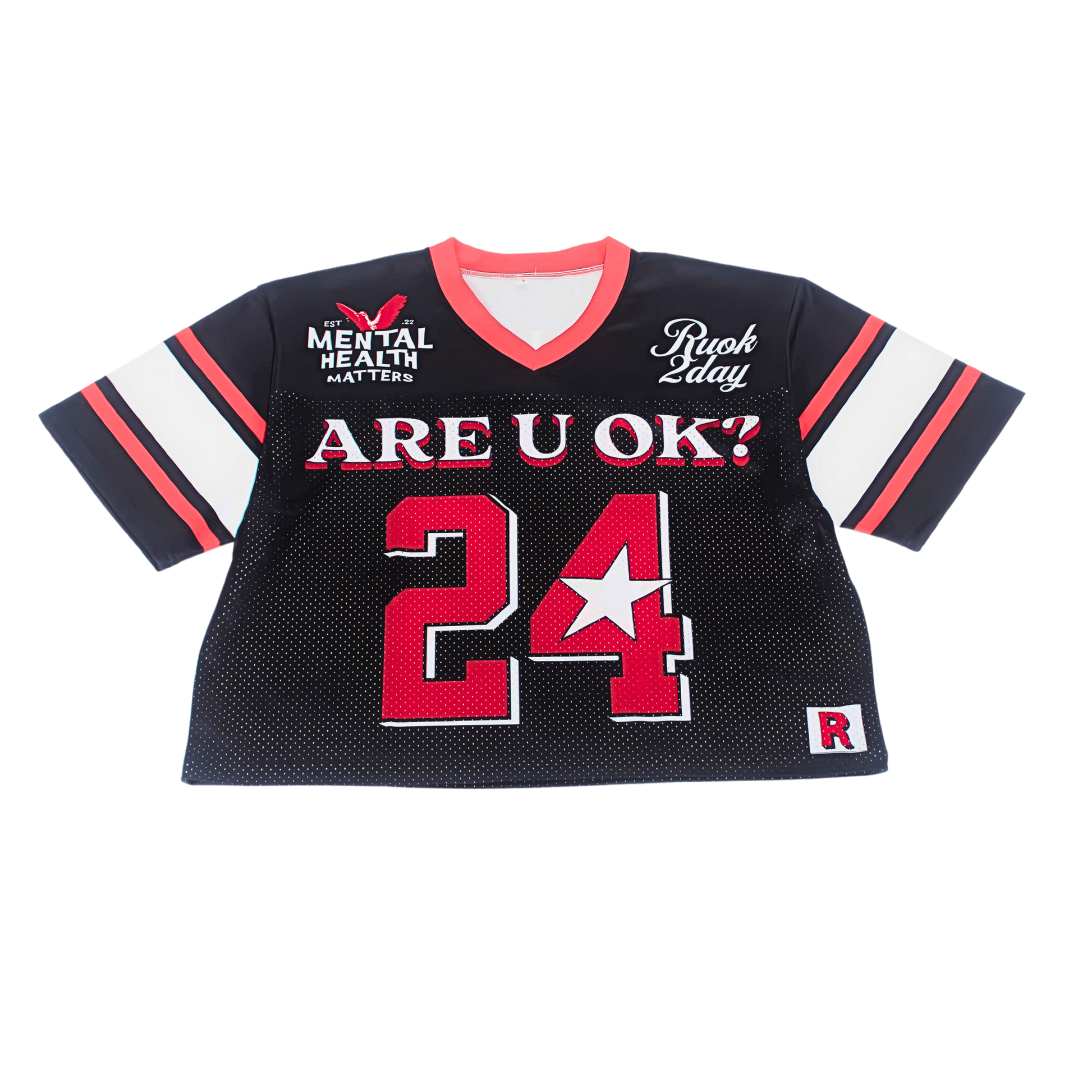 ARE U OK CROP JERSEY - BLACK - RUOK2DAY APPAREL