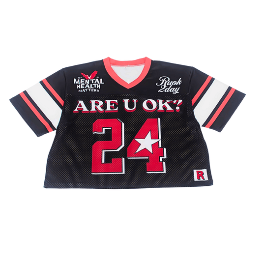 ARE U OK CROP JERSEY - BLACK - RUOK2DAY APPAREL