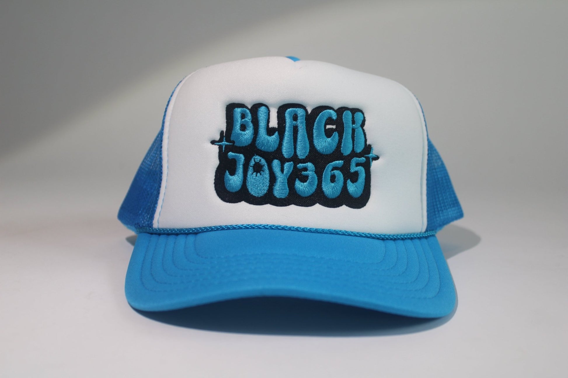 BLACK JOY 365 TRUCKER HAT - SKY BLUE - RUOK2DAY APPAREL