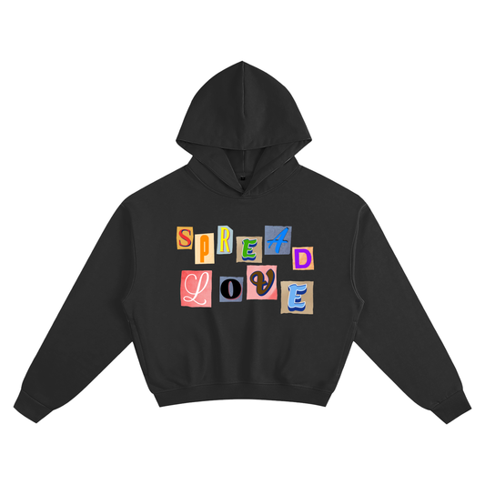 SPREAD LOVE Cropped Hoodie (BLACK)
