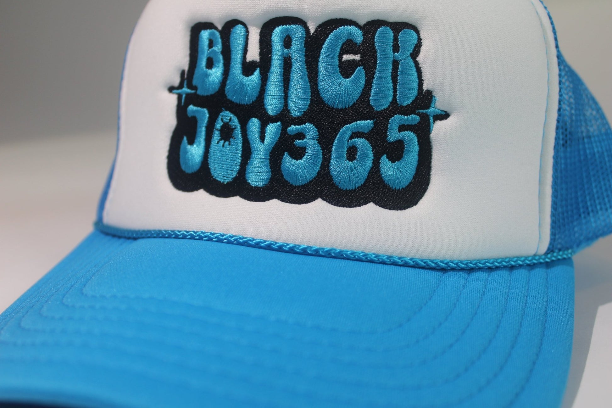 BLACK JOY 365 TRUCKER HAT - SKY BLUE - RUOK2DAY APPAREL