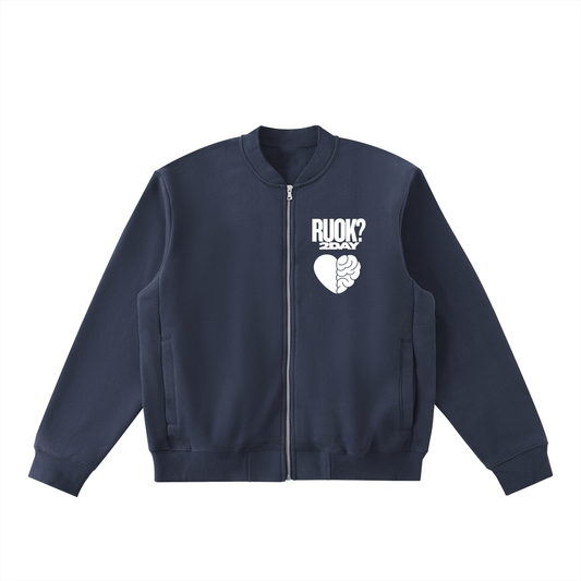 HEART & MIND VARSITY JACKET - NAVY - RUOK2DAY APPAREL