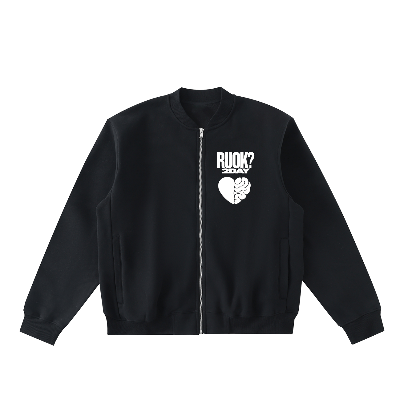 HEART & MIND VARSITY JACKET - BLACK - RUOK2DAY APPAREL