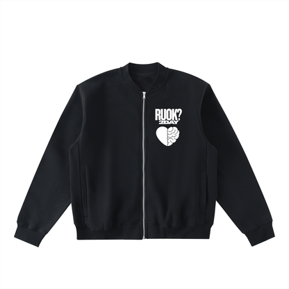 HEART & MIND VARSITY JACKET - BLACK - RUOK2DAY APPAREL