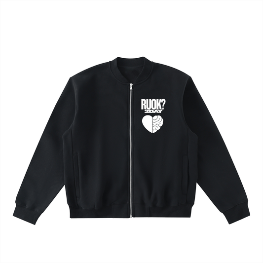 HEART & MIND VARSITY JACKET - BLACK - RUOK2DAY APPAREL