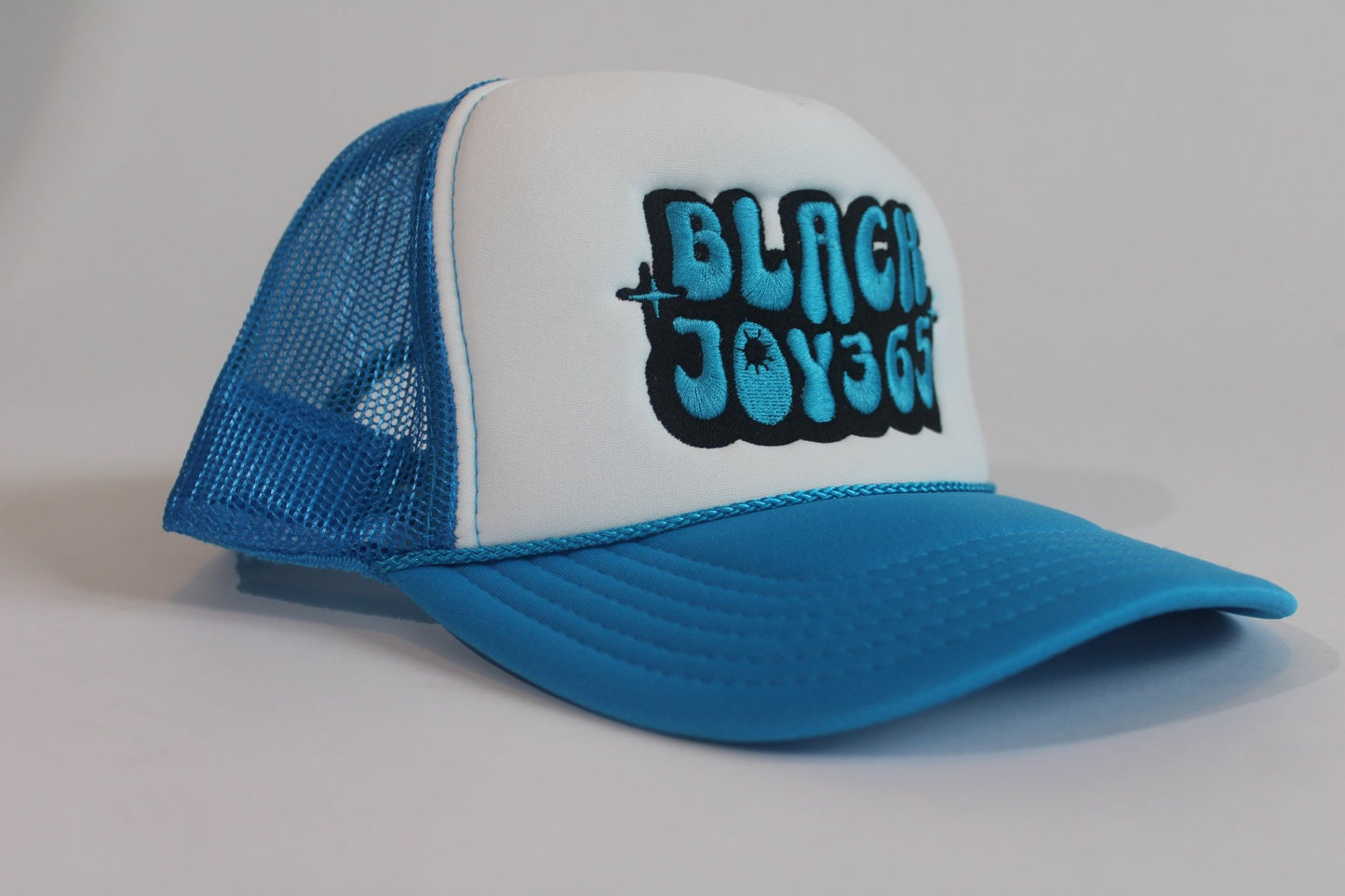 BLACK JOY 365 TRUCKER HAT - SKY BLUE - RUOK2DAY APPAREL
