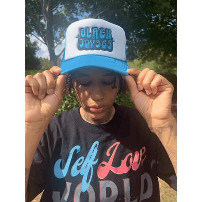 BLACK JOY 365 TRUCKER HAT - SKY BLUE - RUOK2DAY APPAREL
