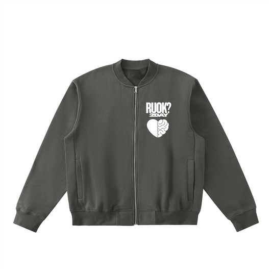 HEART & MIND VARSITY JACKET - GRAY - RUOK2DAY APPAREL